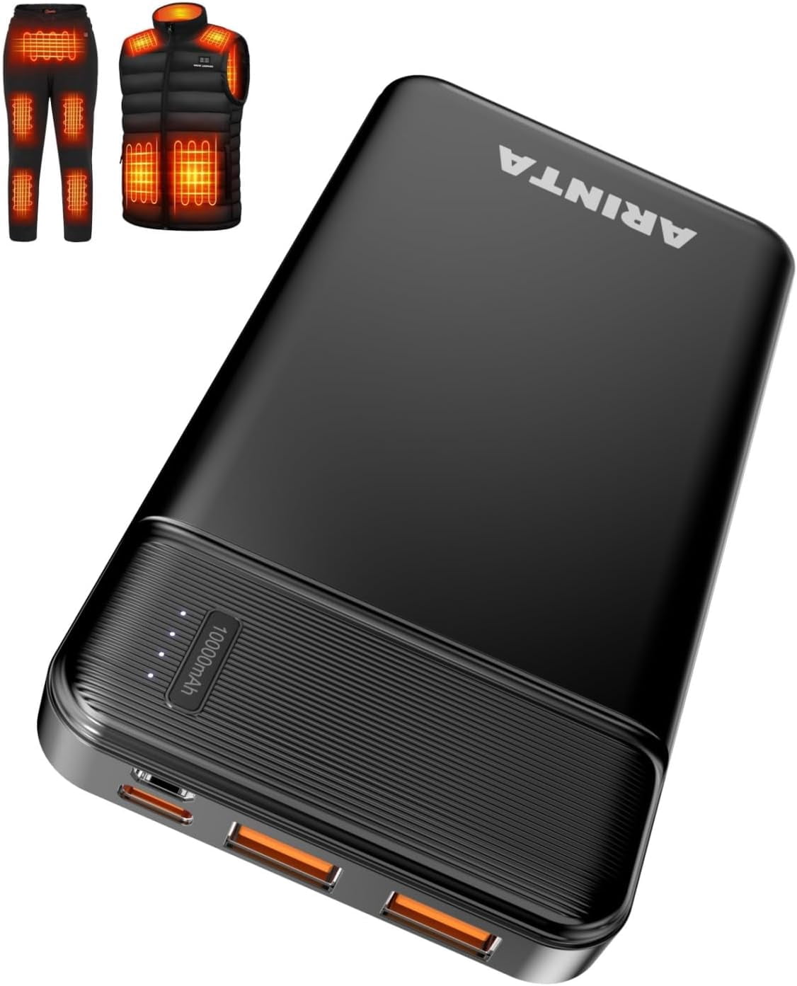 RGHJAR-5V 2A Power Bank Battery Pack for Heated Jacket & Vest, Portable Charger 10000mAh, Ultra Slim with USB-C Input/Output, Compatible for Smartphones & Tablets, Gifts for Men Women. (Black)