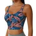 thumbnail image 2 of Xecao Tropical Leaves for Sports Bra with Removable Pads, Crop Tank Top Design, Women's Longline Sports Bra - Non-Wired - Large, 2 of 9