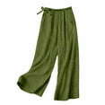 thumbnail image 2 of SELONE Green Women's Wide Leg Dress Pants Trousers Plus Size Lounge Pants with Pockets Cotton Linen Wide Leg Elastic Waist Full Length Trouser Loose Beach Pants Drawstring Solid L Summer Clothes, 2 of 7