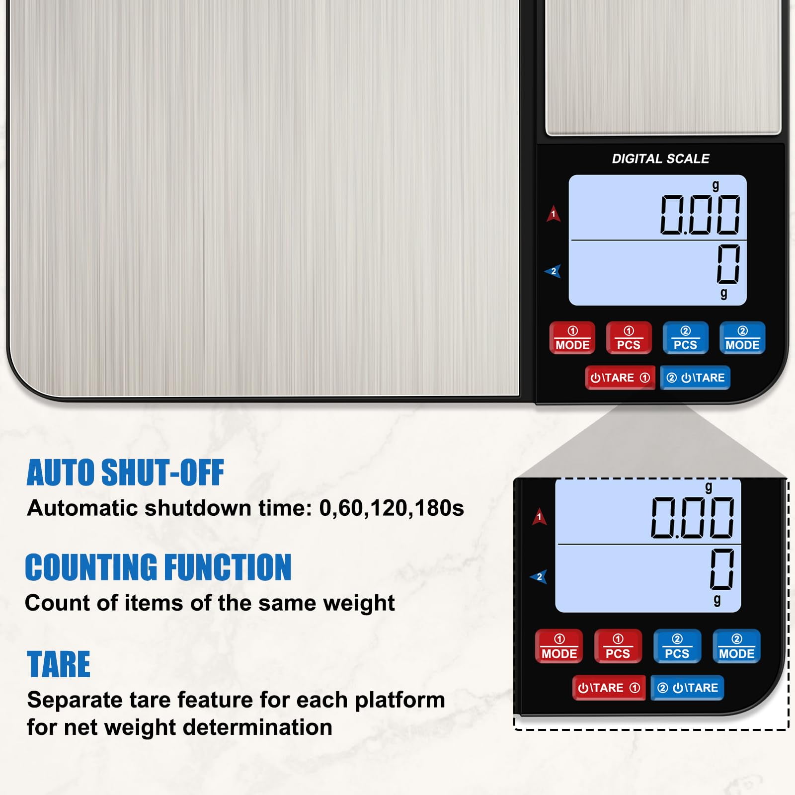 Dual Platform Digital Kitchen Scales, Food Scales with Two Precision, for Baking Cooking Coffee Jewelry, with Stainless Steel（195*140*27mm）