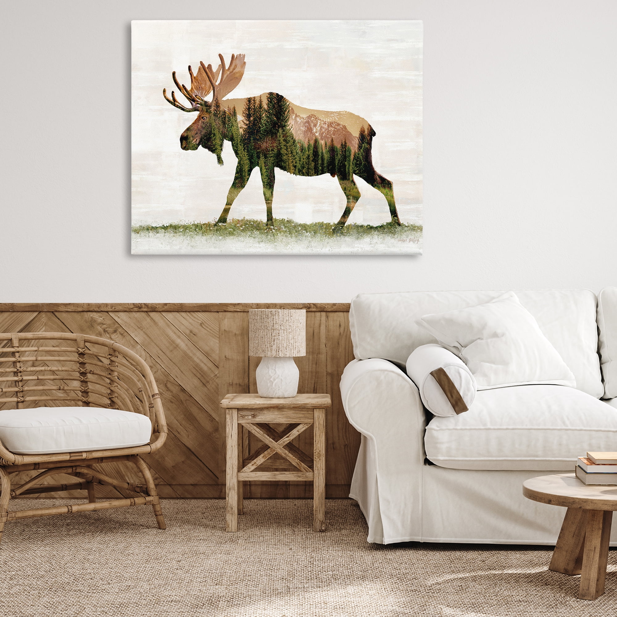 Stupell Industries Forest Pattern Moose Animals & Insects Painting Gallery Wrapped Canvas Art Print Wall Art, 48 x 36