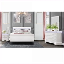 5-Piece Full Bedroom Set, Snow White Modern with LED & Upholstered Headboard | Solid Wood MDF | Double Dressers