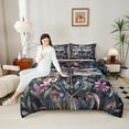 thumbnail image 5 of Manfei Dreamy Purple Dragonfly Full Size Comforter Sets, Mystic Galaxy Moon Bedding Comforter Set, Mandala Jungle Floral Reversible Bedding Sets, Microfiber Bedroom Decor, 3-Piece, 5 of 9