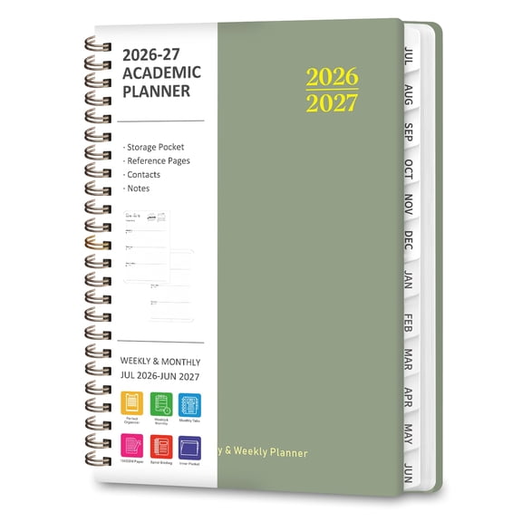 Planner 2026-2027, Weekly and Monthly Calendar Planner, JUL 2026 - JUN 2027 | Academic Year, Agenda Book, A5(6.3'' x 8.5''), Hardcover, Sprial Bound, Inner Pocket, Office and School Use