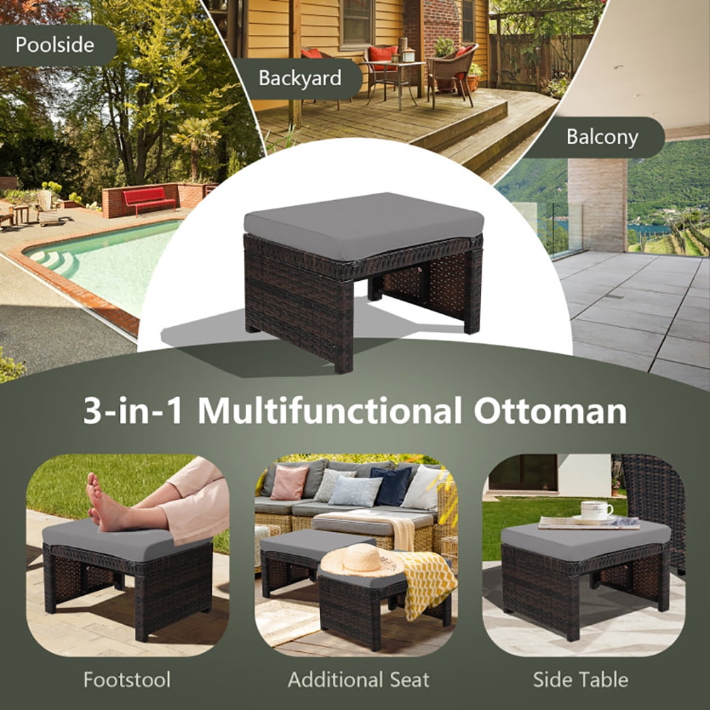 Aimee Lii 2 Pieces Patio Rattan Ottomans with Soft Cushion for Patio and Garden, Outdoor Patio Furniture Set, Gray Aimee Lii 2 Pieces Patio Rattan Ottomans with Soft Cushion for Patio and Garden, Outdoor Patio Furniture Set, Gray