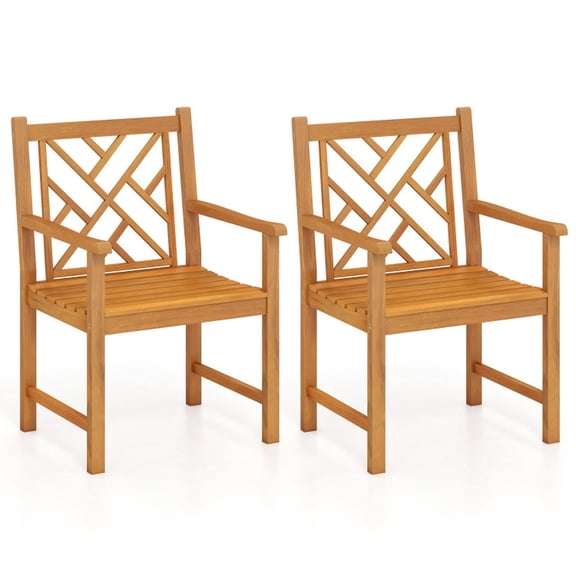 Biotree Outdoor Dining Chairs Set of 2 Solid Acacia Wood Patio Dining Chairs with Cross-Pattern Backrest for Garden Backyard and Deck, Natural