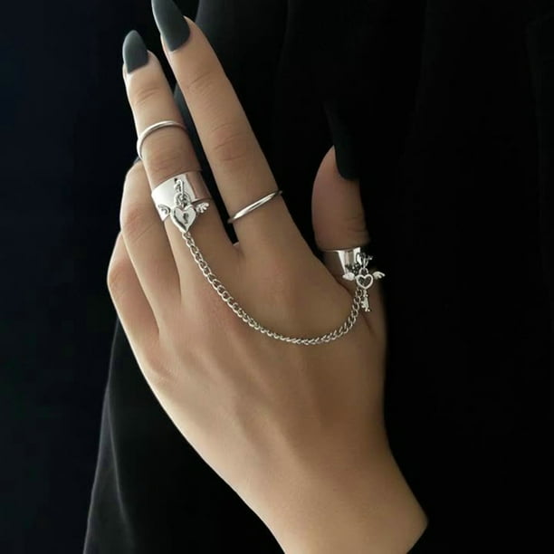 Punk Geometrico Anillo De Cadena Para Hombres Mujeres Plata Pulsera De Muneca Pareja Moda Joyeria Regalos Gao Jiahui unisex Walmart en linea