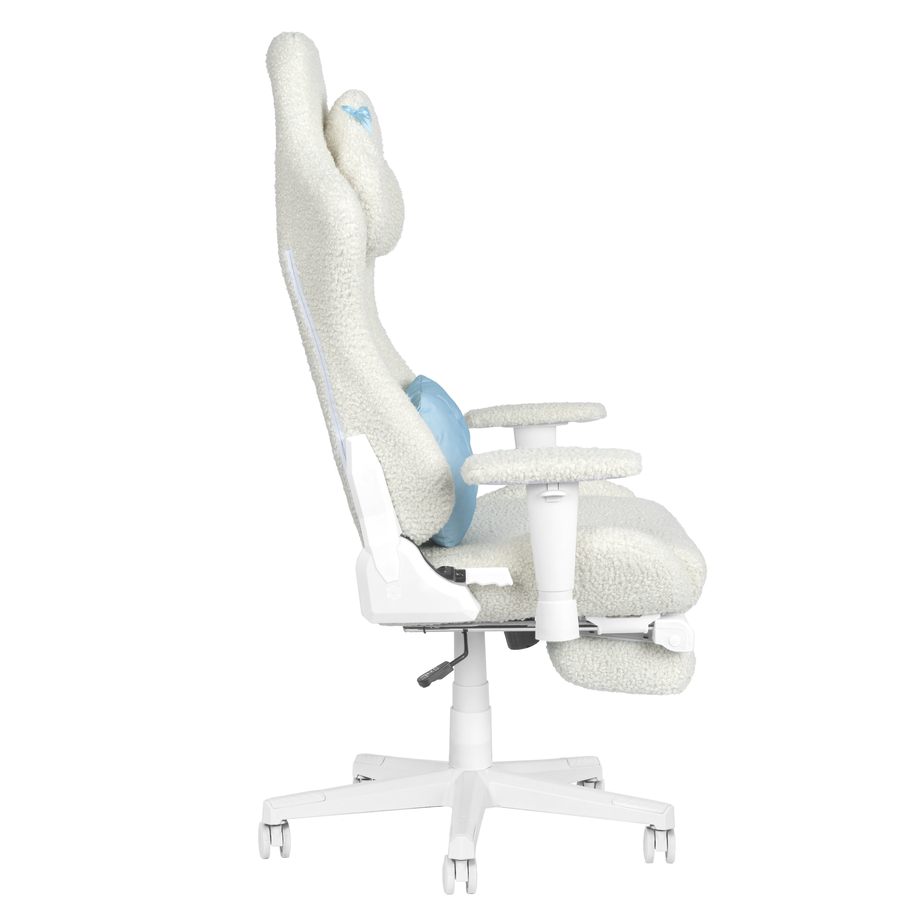 Techni Sport White Bunny Gaming Chair – Bouclé Fabric, Lumbar Pillow, Footrest, Headrest Pillow, Adjustable