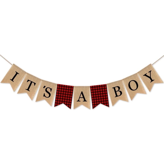It's a Boy Burlap Banner for Baby Shower Decorations and Gender Reveal Party Christmas checkered Banner