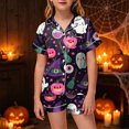 thumbnail image 2 of Cdudpw Halloween Girl Silk Pajamas Sets Ghost Halloween Print Button Up Shirt and Shorts Sleepwear 2 Piece Pjs Outfits(A031-Purple), 2 of 5