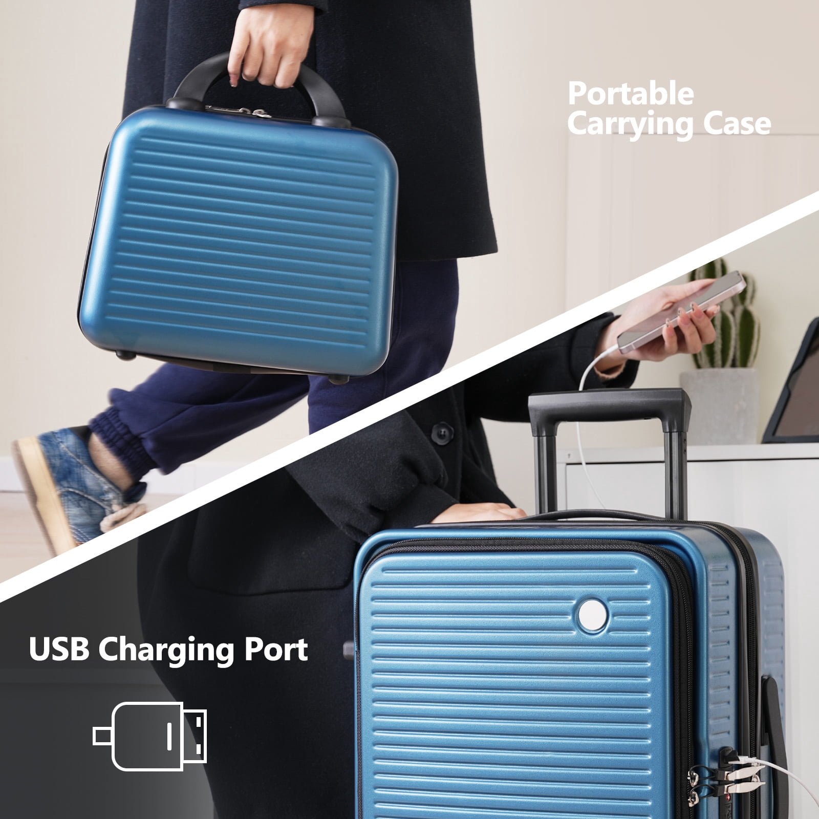EUROCO Carry On Luggage 22x14x9 Airline Approved, Front Open Suitcase with 1 Portable Carrying Case and USB Port (Peacock Blue, 20 Inch, 40L)