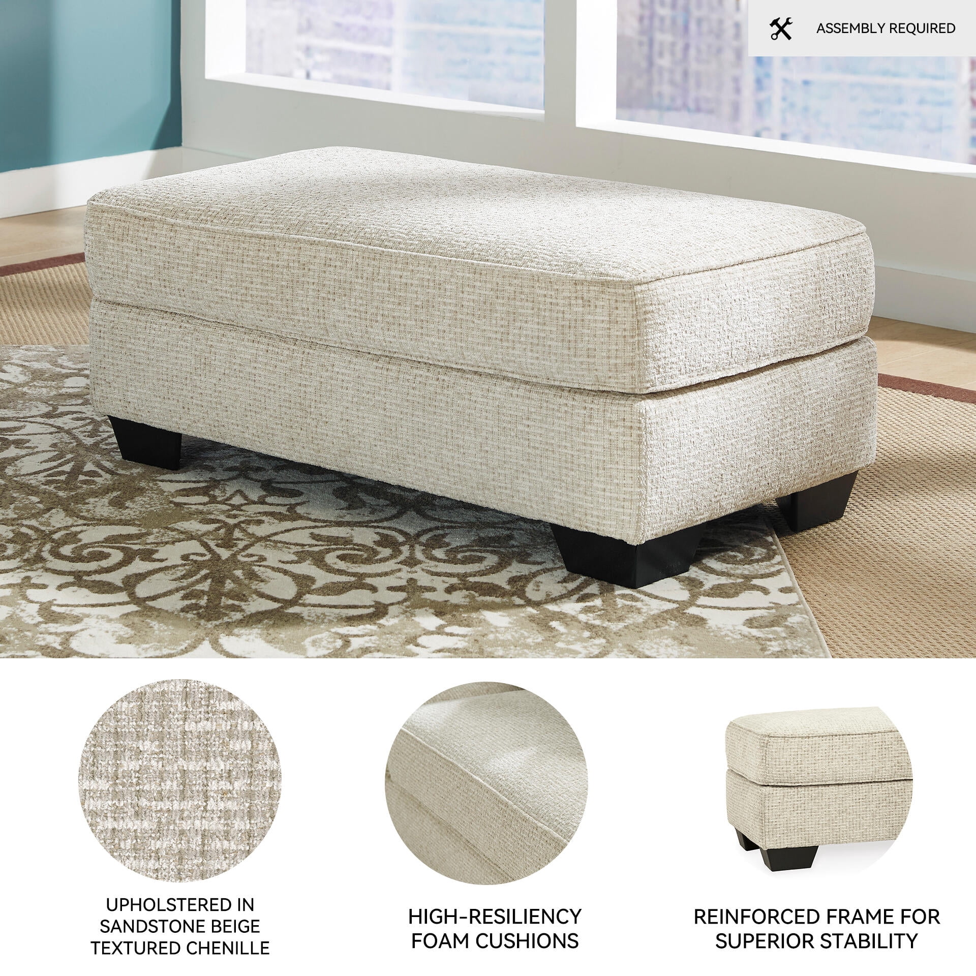 Signature Design by Ashley Monaghan Ottoman, Sandstone Chenille Upholstered Living Room Footrest