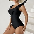 thumbnail image 4 of Traje de baño de una pieza con volantes Traje de baño de una pieza con cuello redondo ajustado a la moda para mujer Negro Negro S, 4 of 8