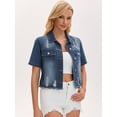 thumbnail image 3 of DARING DIVA Women's Short Sleeve Button Up Ripped Frayed Cropped Jean Jacket S Blue, 3 of 7
