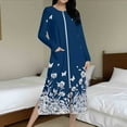 thumbnail image 2 of Aboser Womens Zipper Robes Elegant Floral Graphic Housecoat Long Sleeve Zip Front Sleepwear Cozy Full Length Bathrobes Casual Crew Neck Loungewear Long Nightgown with Pockets, 2 of 9