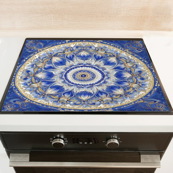 Silicone Stove Mat for Glass Top Stove, Blue And White Mandala Electric Stove Cover Mat, 28 x 20 Inch Heat - Resistant Gas Gtove Burner Covers Glass Stove Top Protector