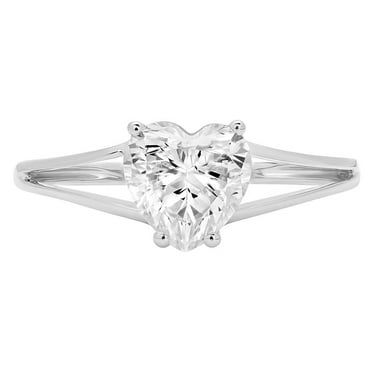 1.0 ct Heart Cut Real Genuine Natural Diamond SI1-SI2 I-J 18K White Gold Solitaire Promise Wedding Statement Engagement Designer Ring size 3.5