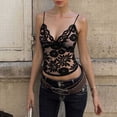 thumbnail image 2 of Kilaqueen Black Lace Camisole Tops for Women Sexy Spaghetti Strap V-Neck Sheer Mesh Floral Lace Y2K Tank Tops See Through Cami Tops Clubwear, 2 of 6