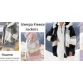 thumbnail image 5 of Moxiu Womens Plush Jacket Plus Winter Fuzzy Fleece Jacket Hooded Patchwork Color Block Cardigan Coats Oversized Fluffy Sherpa Outerwear with Pockets 2025 Khaki,S, 5 of 6