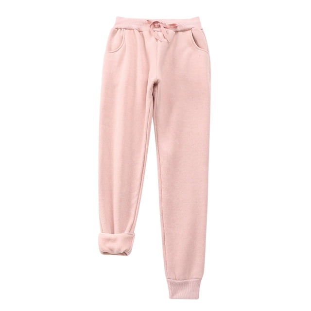 Leggings de invierno de talla grande para mujer, de felpa lisa: pantalones cálidos y casuales con cintura elástica, para llevar en exteriores e interiores