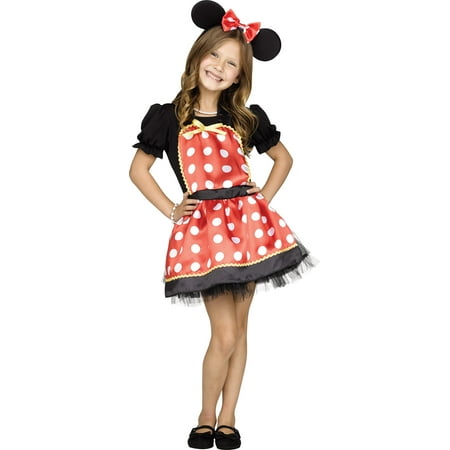 Mini Mouse Fairytale Girls Costume Child Smock Headpiece Red Black
