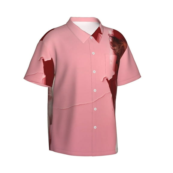 Lsque Puppy Peeking Through Pink pattern Hawaiian Shirt for Men, Unisex Summer Beach Casual Short Sleeve Button Down Shirts-Medium