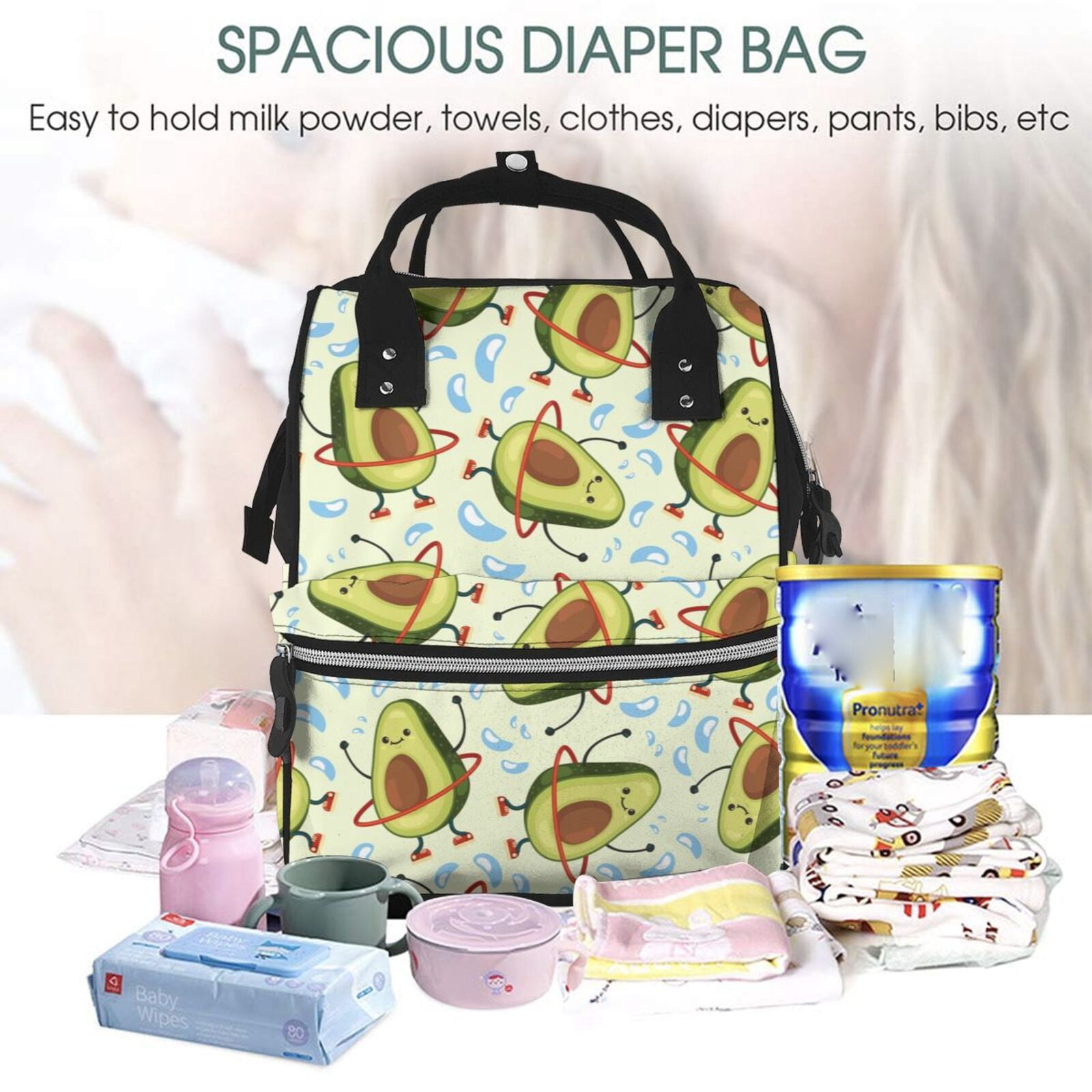 Fuzoiu Avocado Doing Sport Print Diaper Bag Backpack,Baby Essentials Travel Tote,Multi function Waterproof Diaper Bag, Travel Essentials Baby Bag - Unisex