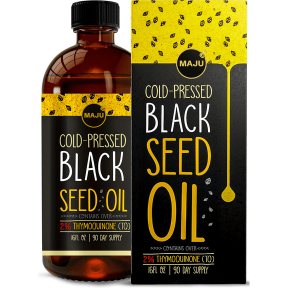 MAJU's Black Seed Oil (16oz), High Thymoquinone Nigella Sativa Oil, Cold-Pressed, 2%+ TQ