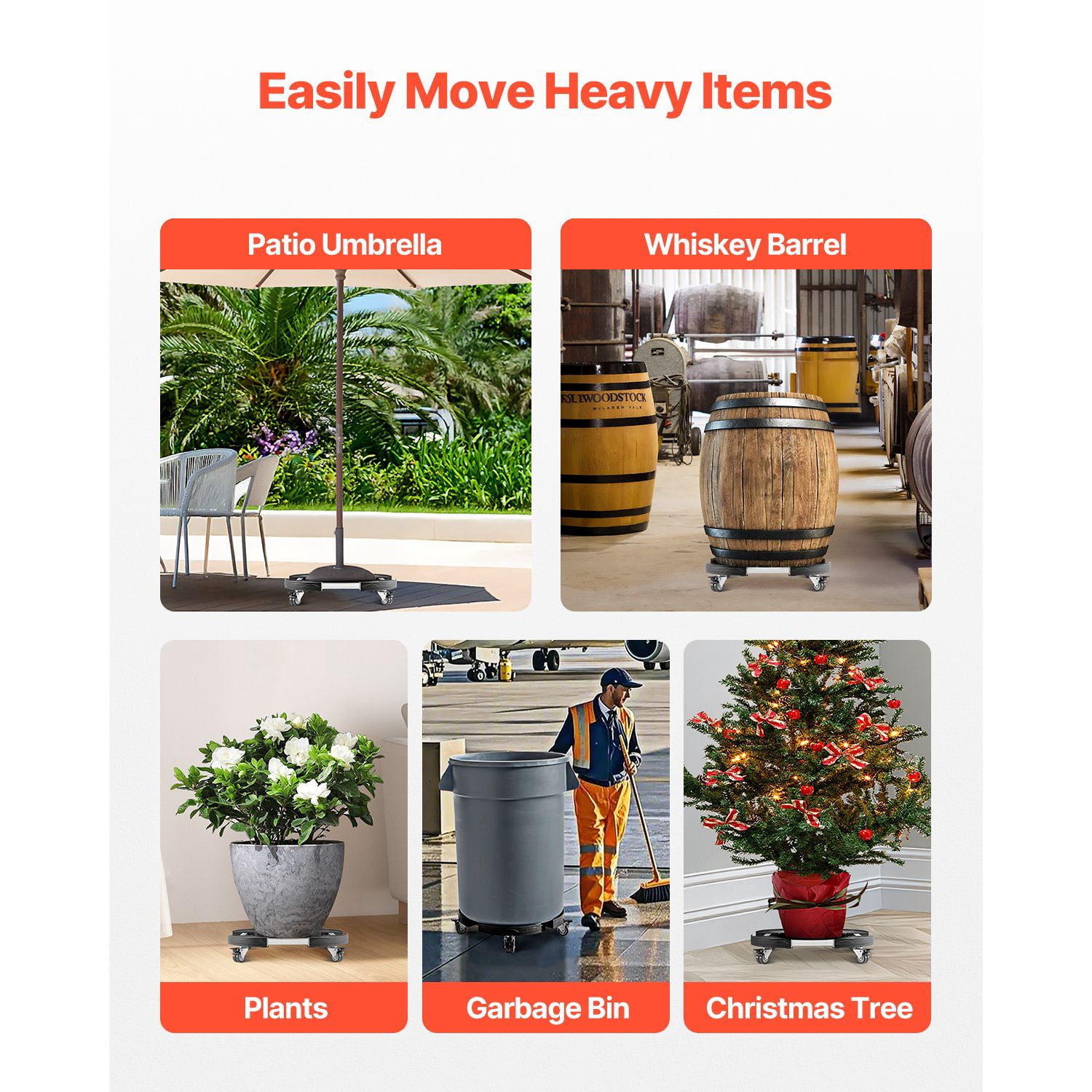 Trash Can Dolly with 4 Lockable Wheels, 440lbs Weight Capacity, Round Trash Can Roller Base, 15-22.8 in Adjustable, Heavy Duty Drum Dolly Plant Caddy, Multi-Functional Rolling Dolly Cart, Black