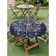 thumbnail image 4 of Outdoor Tablecloth with Umbrella Hole for Patio/Picnic/Party/Camping, Japanese Waterproof Table Cloth Round Cover Washable, Navy Blue Country Flowers Leaves Aesthetic (Dia 54"), 4 of 8