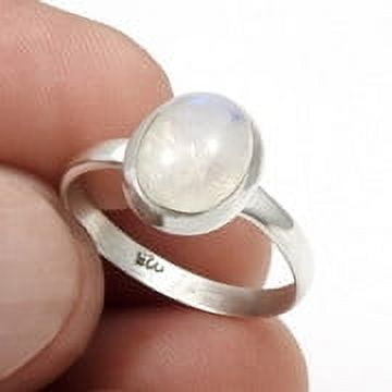 Women Gift Natural Rainbow Moonstone 925 Silver Daughter Band Ring US 7
