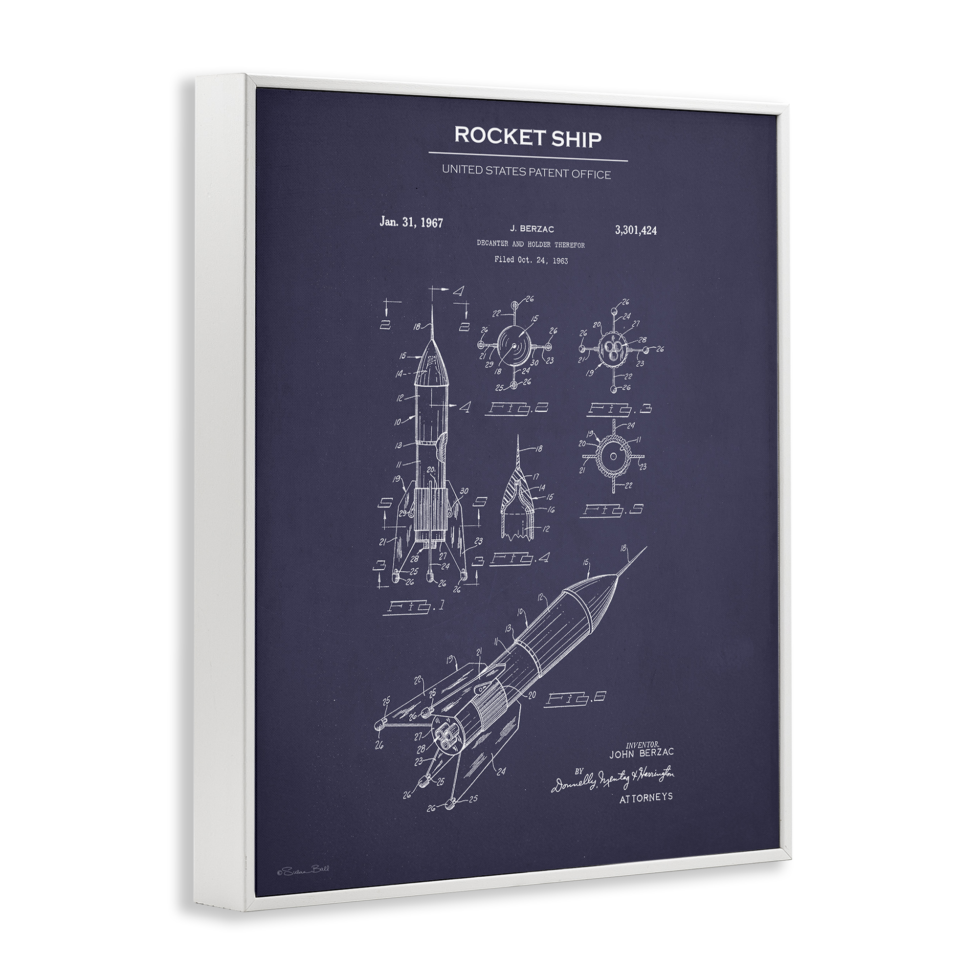 Stupell Industries Rocket Ship Blueprint Transportation Painting White Framed Art Print Wall Art, 16 x 20
