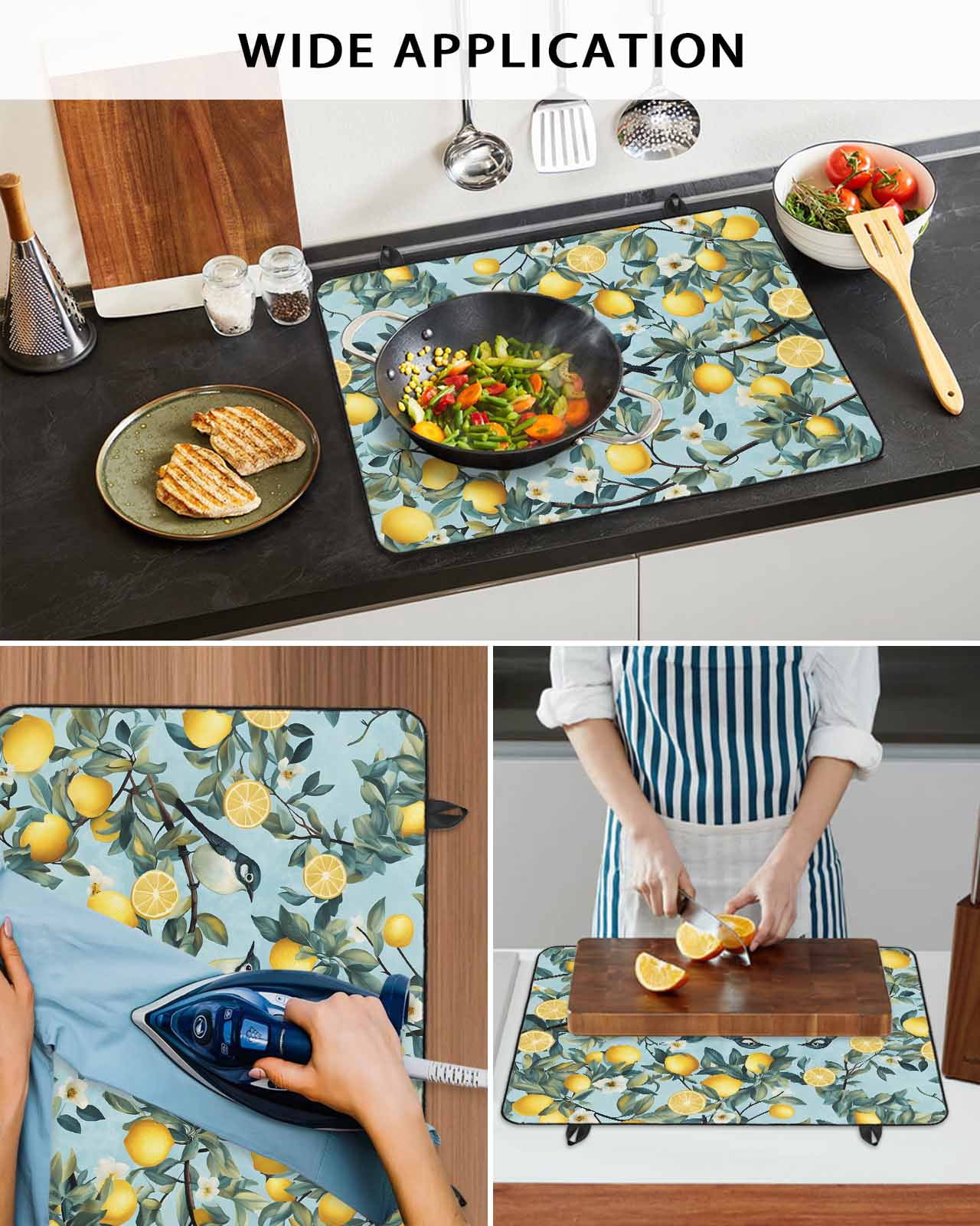 nqOlkjepod Large Induction Cooktop Protector Mat 24"x21", Lemon Bird Stove Top Covers for Electric Stove, Farmhouse Flowers Plant Leaf Spring Summer Stove Burner Cover Mats, Glass Top Stove Cover