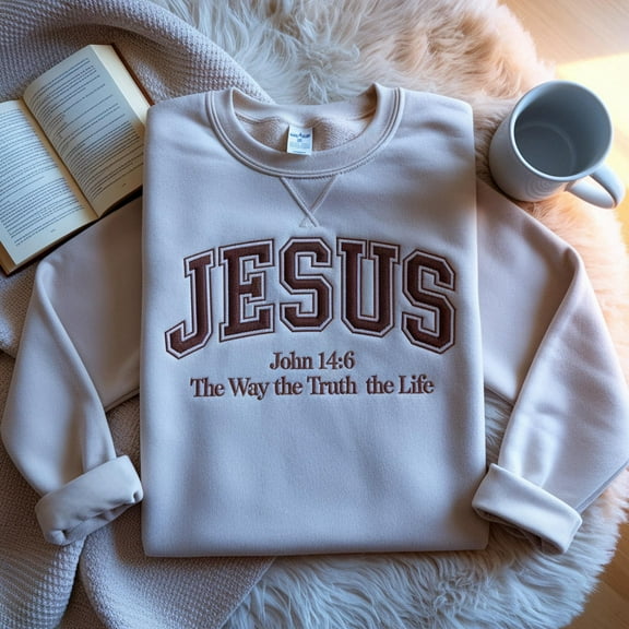 Embroidered Christian Jesus Sweatshirt, Cheetah Print Bible Verse Tshirt, Faith Apparel Gift, Jesus Loves You, The Way The Truth The Life