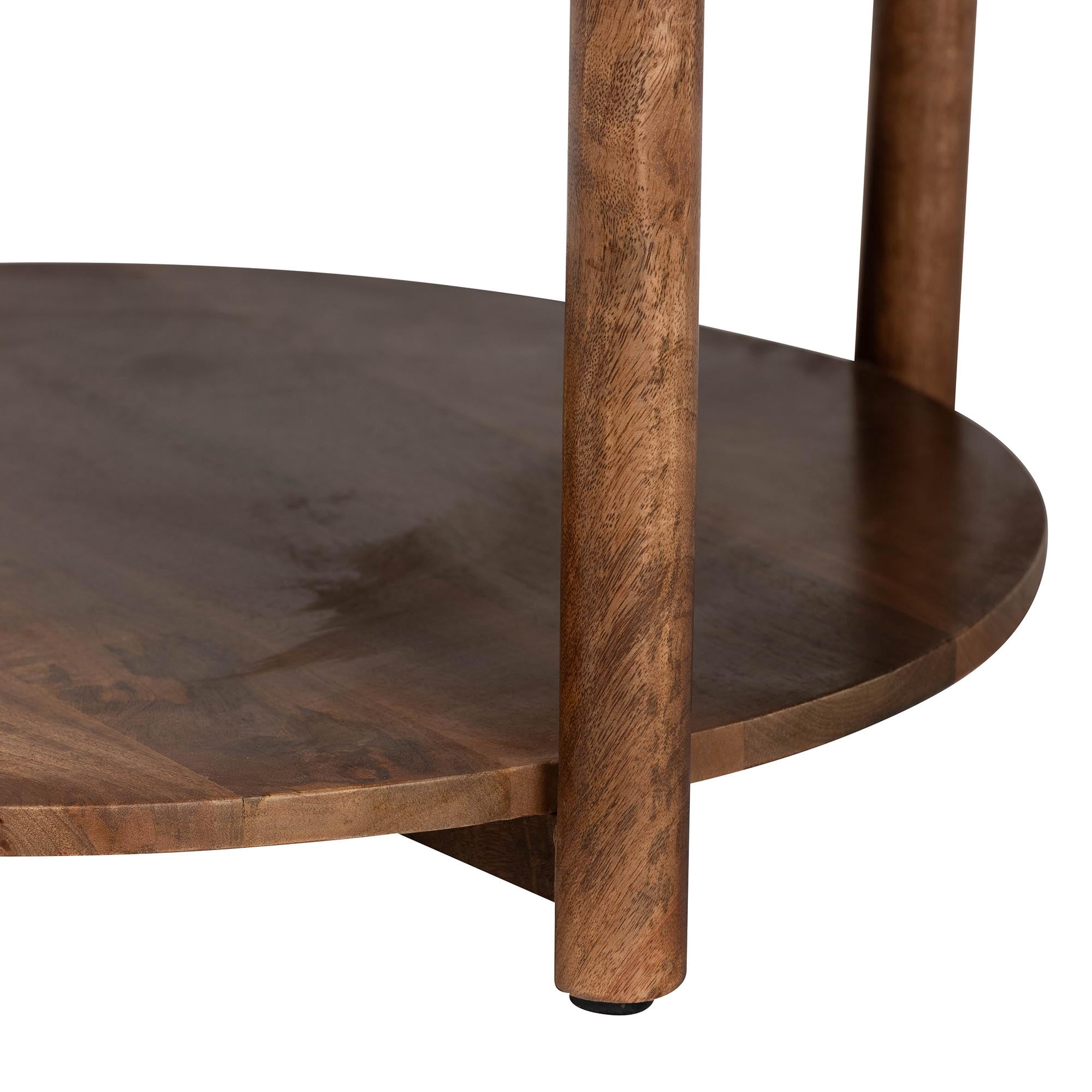 Baxton Studio Quindalyn Round Marble Coffee Table - Modern Accent Table with Mango Wood Frame and Open Shelf Storage for Living Room or Seating Areas