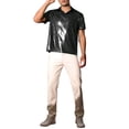 thumbnail image 2 of INSPIRE CHIC Metallic Polo Shirt for Men's Short Sleeves Shiny Disco Nightclub Party Collared T-Shirt XL Black, 2 of 6