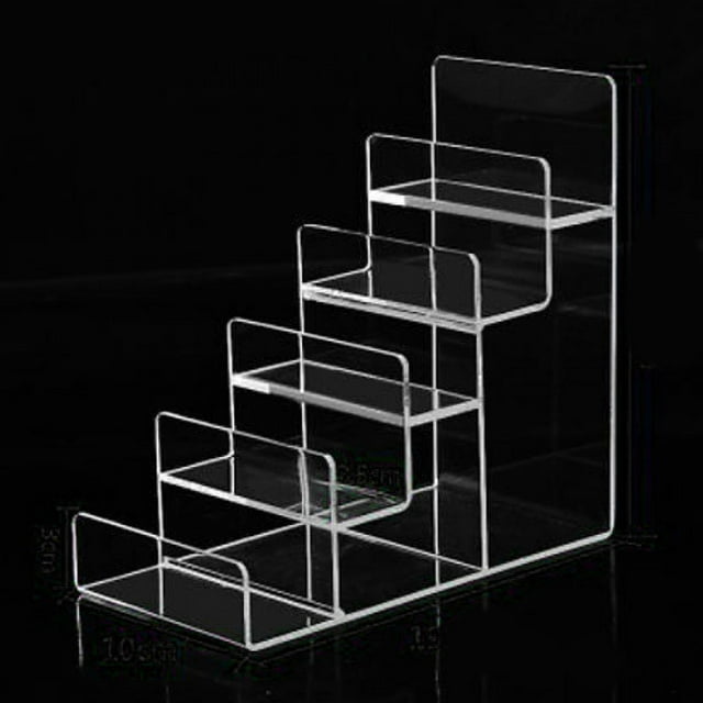 Estante de exhibición vertical Acrílico Riser Display Shelf Sharpla Bolso monedero Gafas Cosmetic Display Stand 5 niveles