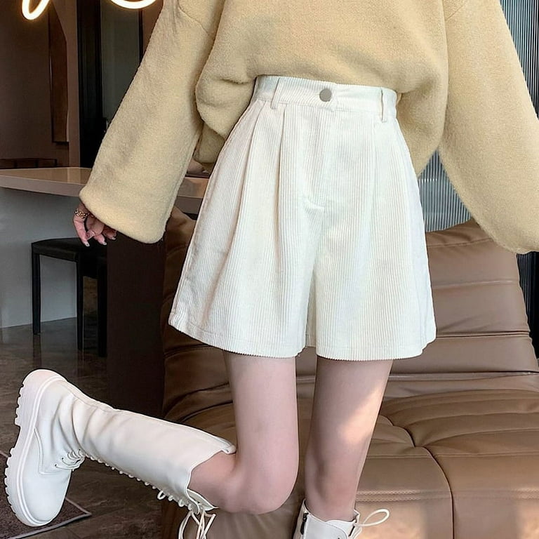 PIKADINGNIS New Corduroy Womens Shorts Spring Summer High Waist Wide Leg Shorts  Female Casual Loose Brown Short Trousers 