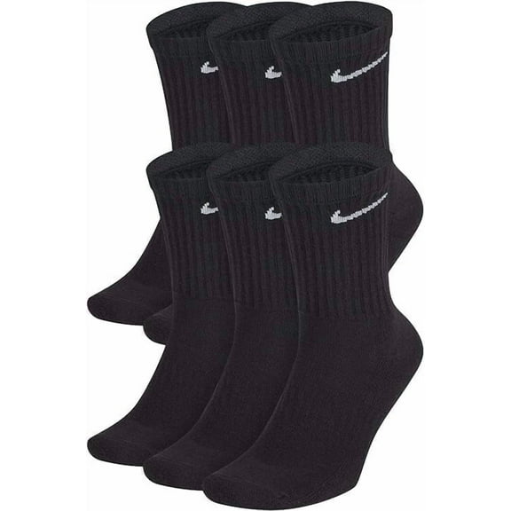 Nike Kids Everyday Cushion Crew Socks - 6 Pack, Medium (Kids 5Y–7Y / Women 6–10 / Men 6–8) Black