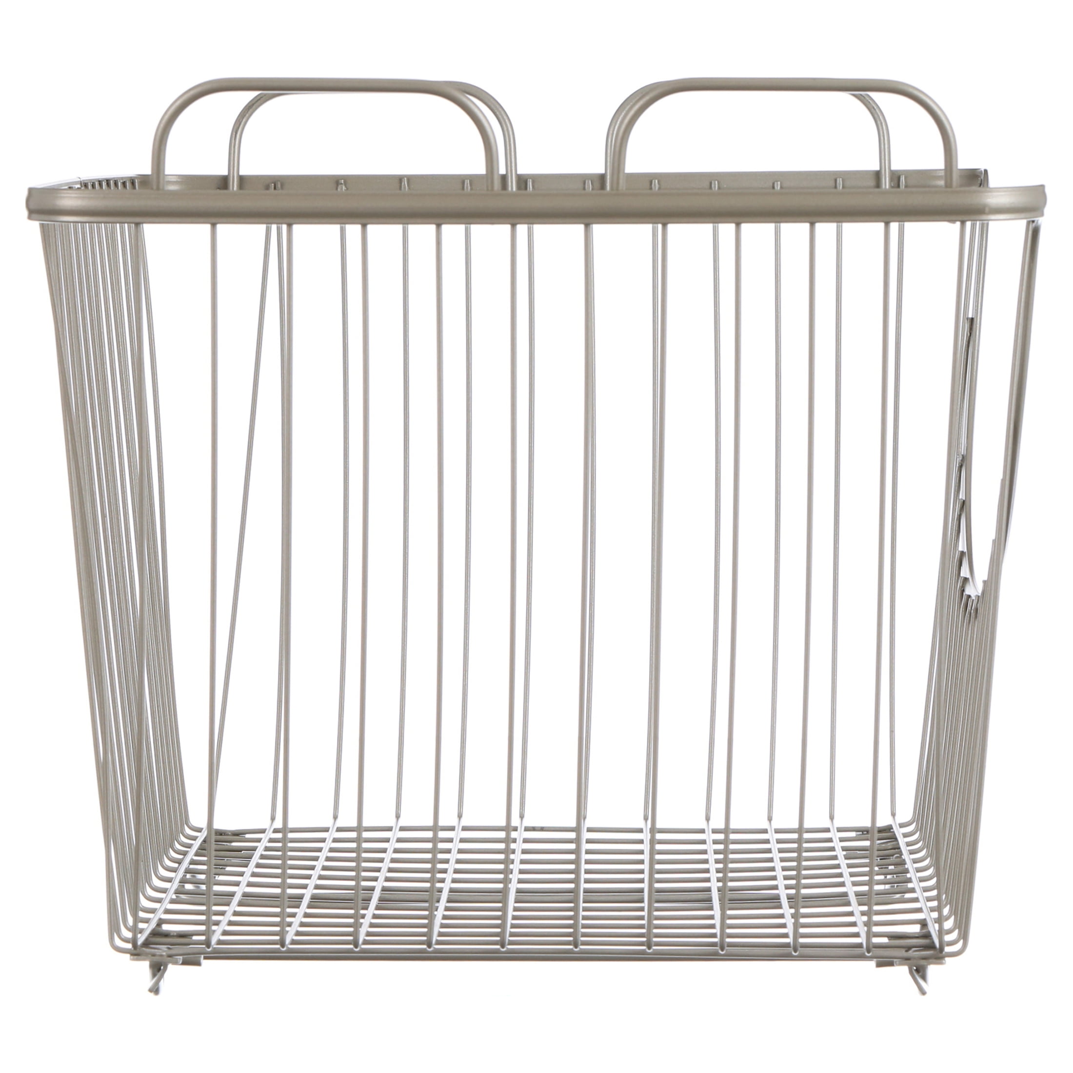 Spectrum Diversified Ashley Steel Stackable Wire Basket with Raised Feet and Looped Handles, Modular Stacking Bin System for Kitchen Countertop and Desk Organization, Large, Satin Nickel