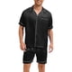 thumbnail image 5 of INSPIRAR CHIC Pijama de Satén para Hombre de Manga Corta, Pantalones Cortos, Conjunto de Verano de 2 Piezas, 2XL Negro, 5 of 6