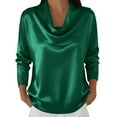 thumbnail image 2 of Qulqfy Work Blouses for Women Satin Green Cowl Neck Silk Blouse Pure Long Sleeve Shirt Women Tops Trendy L, 2 of 5