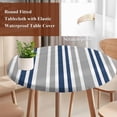 thumbnail image 4 of Navy Blue Grey Stripes Round Tablecloth, Fitted Table Cover with Elastic for 45"-54" Round Tables, Simple Striped Lines Minimalist Table Cloth Outdoor Indoor Dinning Party Waterproof Tablecloths, 4 of 7