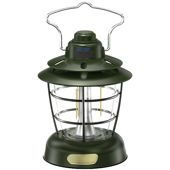GRIMPEX Vintage-Style LED Lantern for Camping USB-C Rechargeable 4000mAh Dimmable Light Dark green