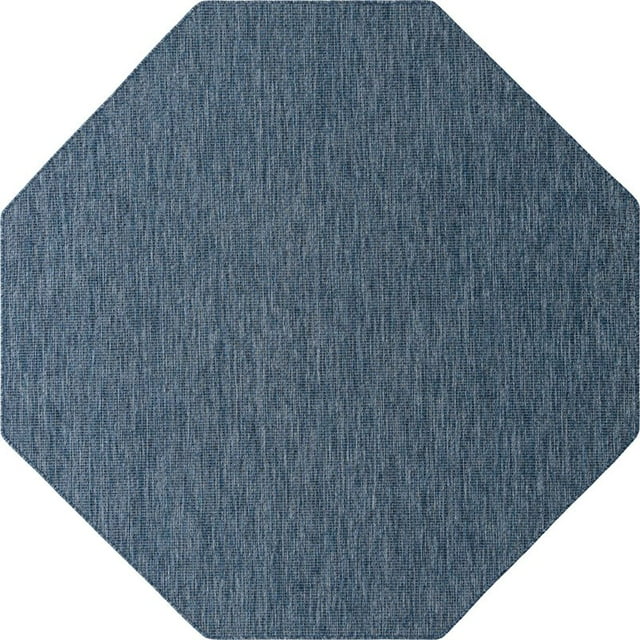 Unique Loom Outdoor Solid Heathered Rug 8' x 8' Octagon Navy Blue/Light Blue