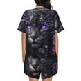 thumbnail image 6 of Balery Purple-Eyed Floral Leopard Pattern Womens Pajama Sets 2 Piece Soft Short Sleeve Top and Shorts Sleepwear Round Neck Pjs Lounge Set with Pockets-Small, 6 of 7