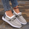 thumbnail image 2 of IEMIEMIEM Womens Loafers Short Boot Winter Warm Snow Boots Comfort Lined Lightweight Non-Slip Canvas Flat Ankle Outdoor Casual Lace up Plush Cozy Shoes 8 wide, 2 of 6