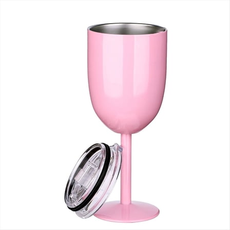1PCS Insulated Pink Wine Glasses Double Wall Food Grade Stainless Steel Travel Cup with Leak Proof Lid for Adult