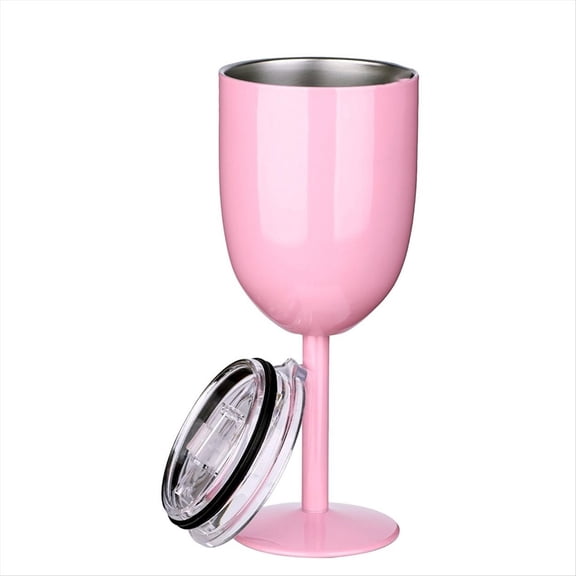 1PCS Insulated Pink Wine Glasses Double Wall Food Grade Stainless Steel Travel Cup with Leak Proof Lid for Adult