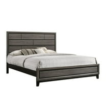 Benjara Asir King Size Bed, Geometric Panel Headboard, Modern Gray Wood Finish
